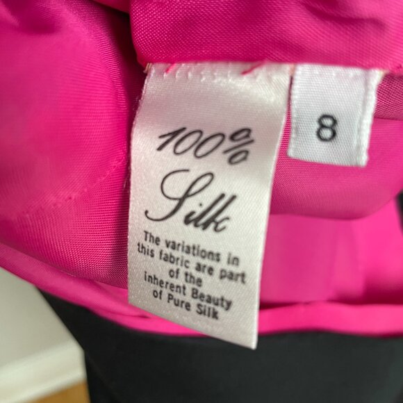 Vintage 80s/90s David Hayes Silk Dress – Hot Pink & Black Colour Block - Picture 5 of 11